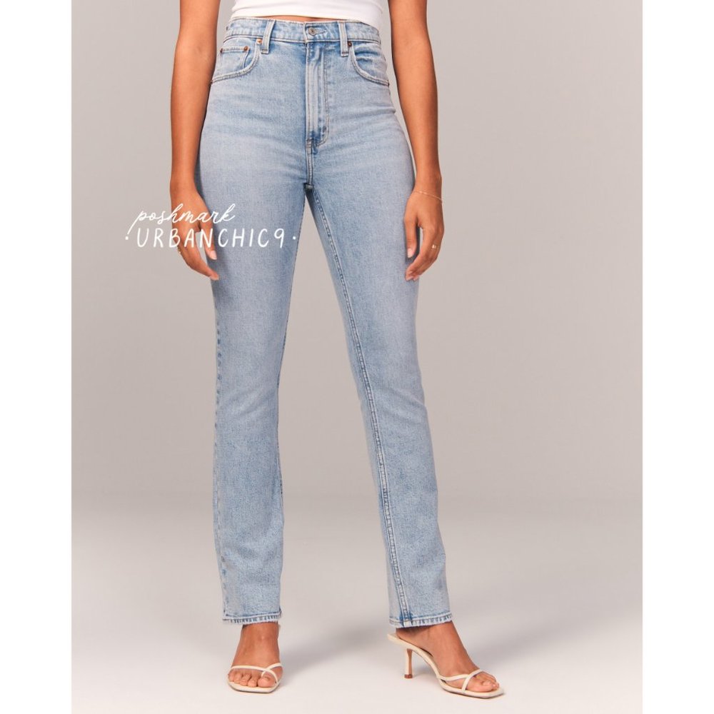 NWT ABERCROMBIE 90s Ultra High Rise Slim Straight Jean Light Blue size 28